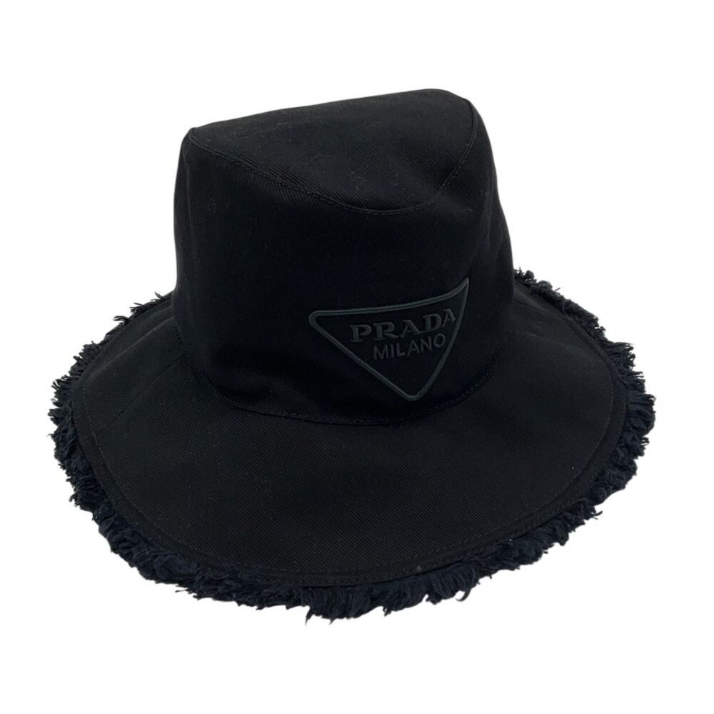 Prada Sleek Black Bucket Fringed Hat Size M